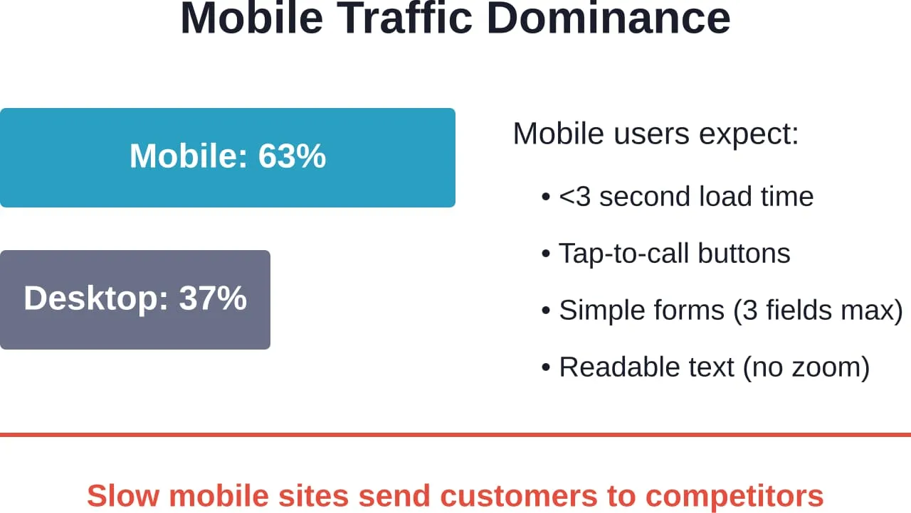 Mehr als 60% der Suchvorgänge im Bereich HLK finden auf mobilen Geräten statt, so dass die Optimierung für mobile Geräte für die Lead-Erfassung entscheidend ist.